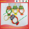 colorful owe shaped metal opener with keychains for beer bottle